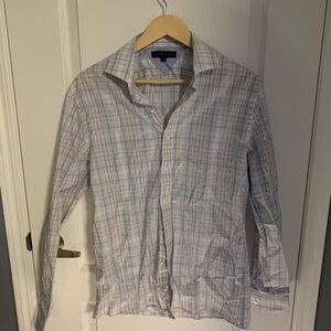 Tommy Hilfiger Mens Blue Plaid Dress Shirt Size 15.5 34-35